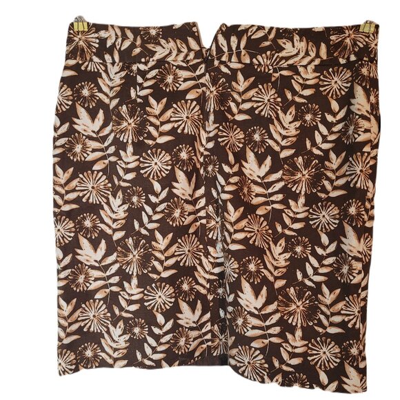 Rafaella Brown Floral Cotton/Spandex Waist Midi Skirt Sz 14 - Picture 2 of 3
